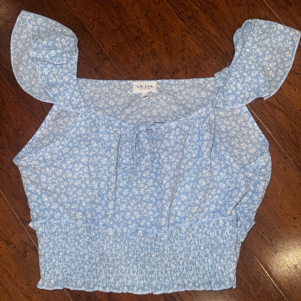 Le Lis Blue Smocked Ruffled Blouse